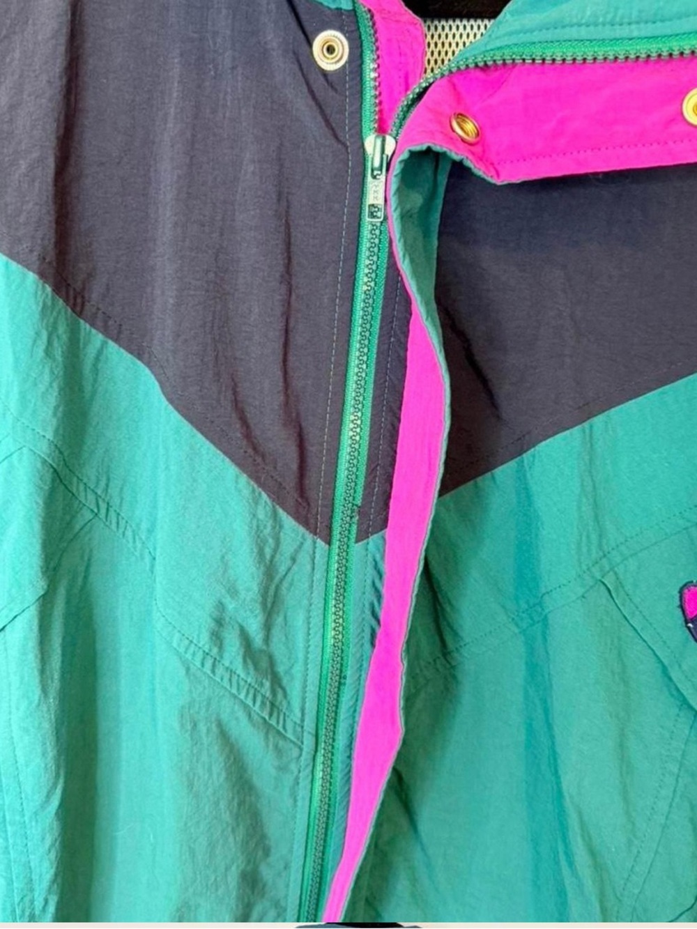 90s Colorblock Windbreaker Jacket - Teal, Black & Pink Retro